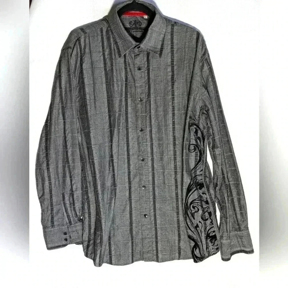 191 Unlimited Graphic striped square Button Down shirt XXL Gray Black - Picture 1 of 7